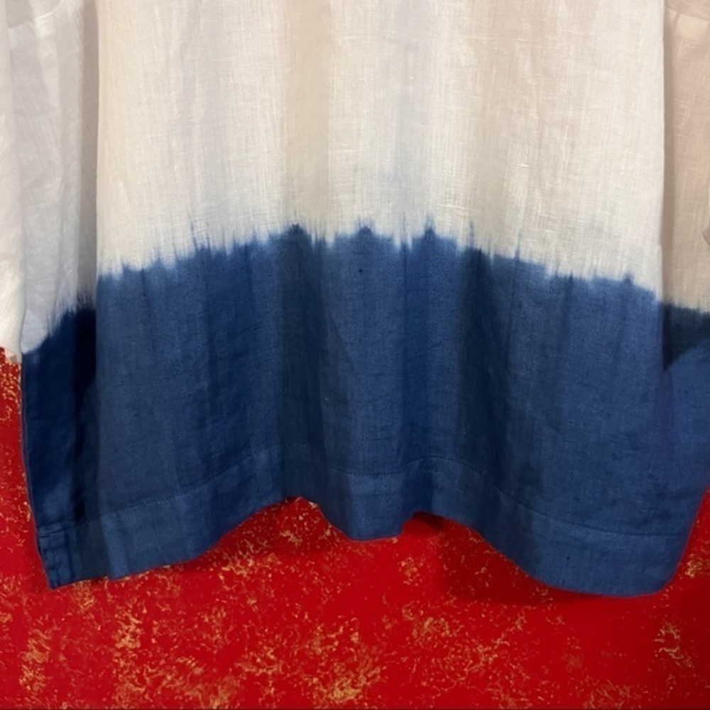 PURE JILL LINEN J.JILL OMBRE NAVY LINEN KIMONO SLEEVES TOP SHIRT BLOUSE L - Picture 10 of 15